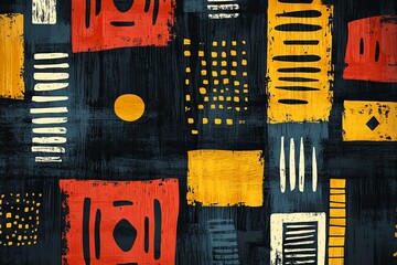 Colorful abstract painted geometric shapes over a dark textured background