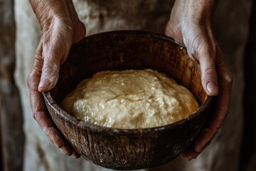 Fototapeta premium hands holding a bowl of cooked rice