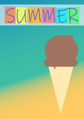 Summer concept banner, beach background with ice cream cone  Bright and fun colors.