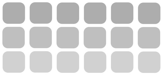 Squares with rounded corners, gray fills, and gradients.