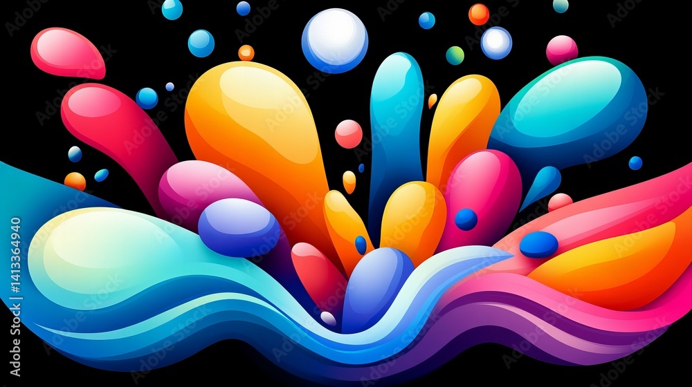 Aufkleber abstract colorful shapes appear to float and undulate against a dark background, creating a vibrant 