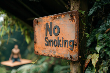 No Smoking Sign Promoting Health in Lush Green Environment  