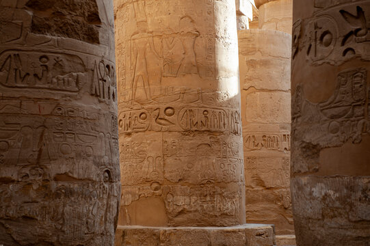 Africa, Egypt, Luxor. Close view of a column in the Valley of the Kings.