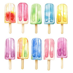 Colorful watercolor popsicles clipart collection perfect for summerthemed design projects and activities, Heart Illustration Delicate and Expressive, Perfect for Artistic Decor.