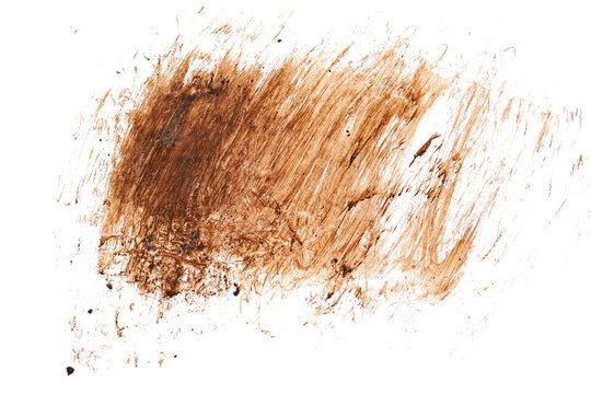Wet mud, stains texture isolated on white background, top view	