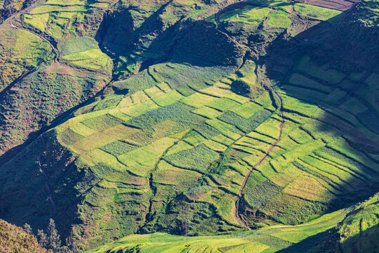 Ethiopia. Amhara. North Gondar. Farm fields in the Ethiopian highlands.