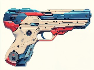 Futuristic Pistol Design Featuring Intricate Details and Vibrant Colors