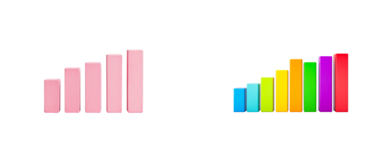Colorful bar graphs showing growth and progress over time
