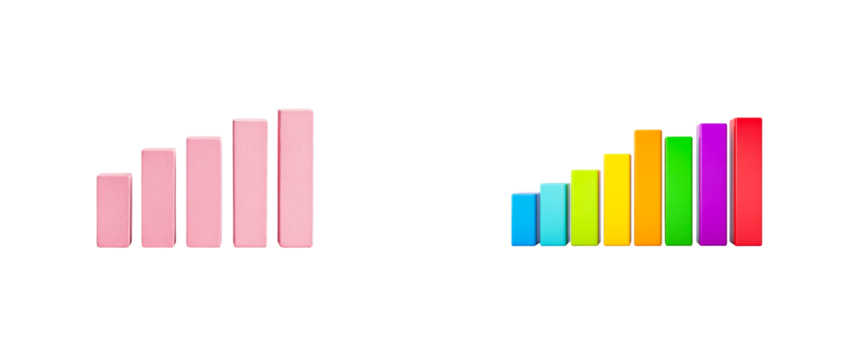 Colorful bar graphs showing growth and progress over time