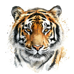 Fototapeta premium Stunning watercolor tiger illustration on a transparent background ideal for Tshirt design and art enthusiasts, tshirt design, tiger, watercolor, isolated on transparent background
