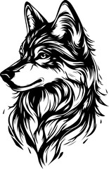 Fototapeta premium animal, wolf, vector, head, dog, illustration, tattoo, lion, wild, cartoon, wildlife, mammal, face, black, tribal, nature, mascot, predator, cat, bear, design, silhouette, beast, drawing, tiger