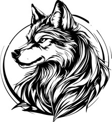 Fototapeta premium animal, wolf, vector, head, dog, illustration, tattoo, lion, wild, cartoon, wildlife, mammal, face, black, tribal, nature, mascot, predator, cat, bear, design, silhouette, beast, drawing, tiger