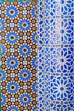Ceramic tilework at the Sidi Bou Abid Mosque, Grand Socco, Old Medina, Tangier, Morocco, Africa.