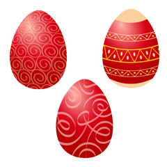 Set of red dyed Easter eggs on a white background. Vector illustration for decoration, stickers, print. Greek traditions.