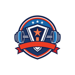 Fototapeta premium Weightlifting Badge Strength Star Shield Gym Logo,