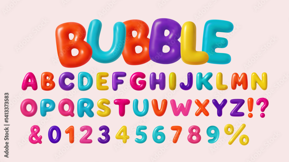 Fototapete 3d font letter number balloon alphabet abc text bubble typography for birthday and party vector cart