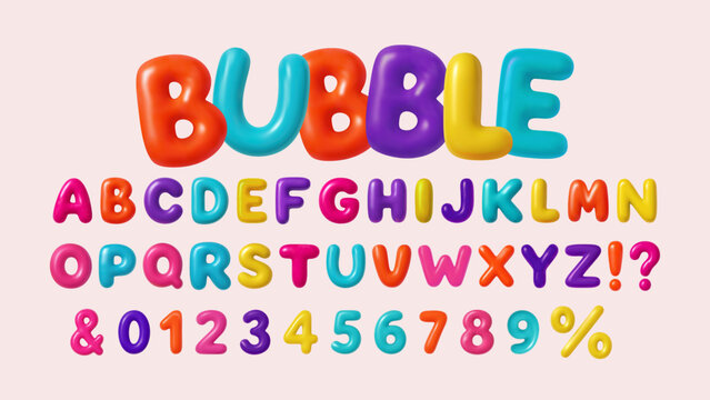 3d Font Letter Number Balloon Alphabet ABC Text Bubble Typography For Birthday And Party Vector Cartoon Fun Glossy Typeface
