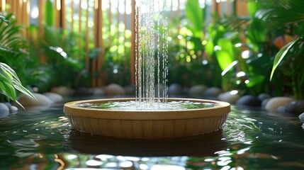 Tranquil indoor fountain in a lush garden setting