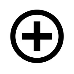 Obraz premium Black plus sign icon in circular shape on white background 