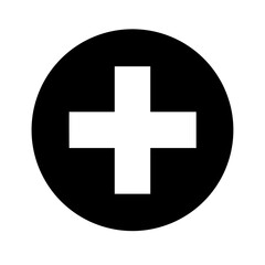 Obraz premium Medical cross symbol on a black circular background 