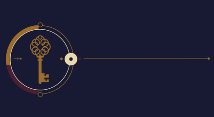 Ornate golden key design on dark background  Esoterics