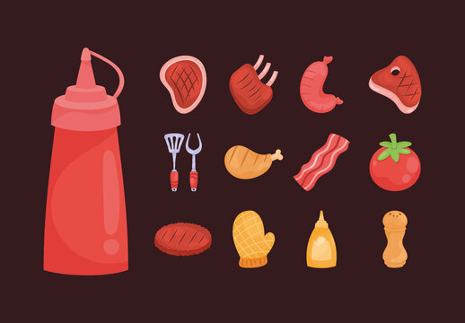 Colorful Barbecue Food Elements Illustration Set