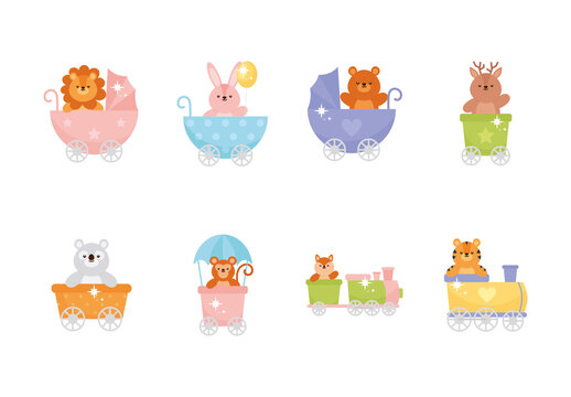 Pastel Cute Baby Animal Train and Carriage Stickers
