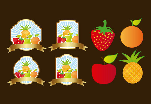 Colorful Elegant Hand Drawn Fruit Label Illustration Set