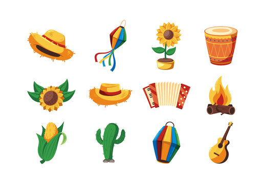 Yellow And Red Traditional Festa Junina Illustration Set