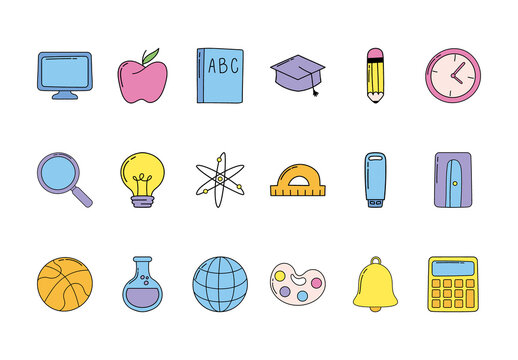 Colorful Children Reading Books School Illustration Set