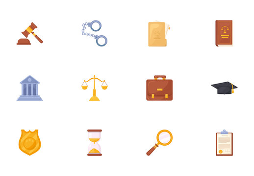 Yellow Brown Legal Court Law Justice Icons Set