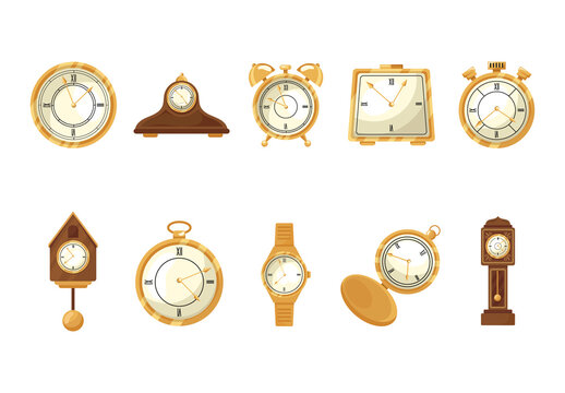 Golden Classic Analog Decorative Watches Illustration Set