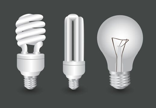 Grey And White Modern Light Bulbs Illustration Set