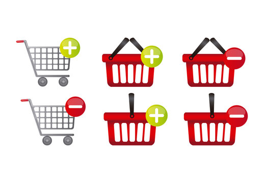 Grey And Red Add Remove Shopping Basket Illustration Set