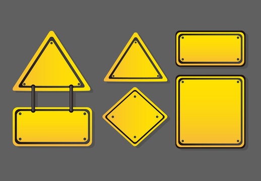 Yellow And Black Warning Traffic Signs Set