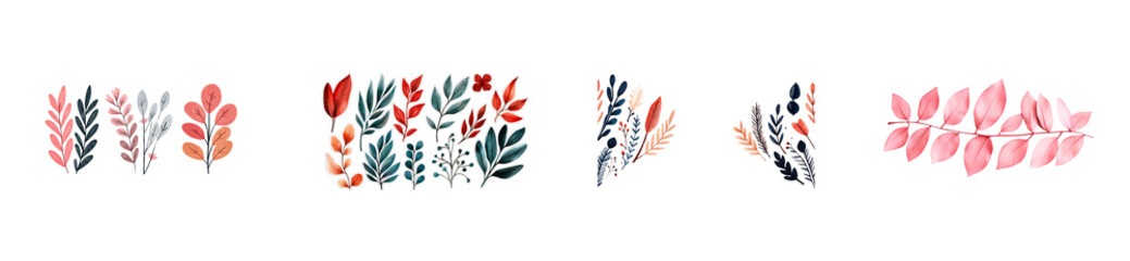 Soft hued botanical illustrations on a transparent background