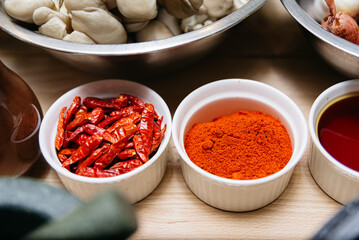 Dried Red Chilies and Ground Chili Powder.