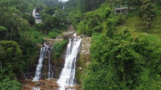 Side View of Ramboda Waterfall in Tropical Sri Lanka &mdash; Cinematic Nature Shot
