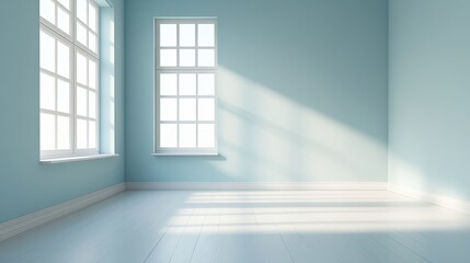Fototapeta premium Bright Empty Room with Blue Walls and Sunlight