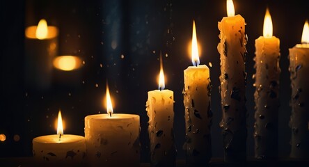 Illuminated candles background image for meditation and spiritual practices and rituals
