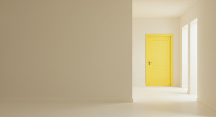 Bright Yellow Door on Light Background - Minimalist Design with Copy Space