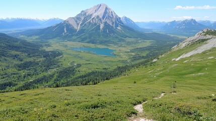 Fototapeta premium Serene mountain valley landscape picturesque hiking trail and scenic vista
