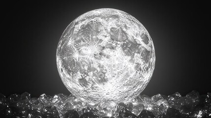 Grayscale Pixelated Moon Landscape at Night