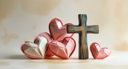Christian cross with hearts faith love hope religion jesus christ valentine's day gift © My Faith