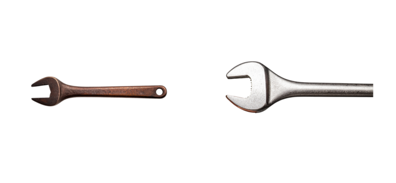 Two adjustable wrenches on a transparent background