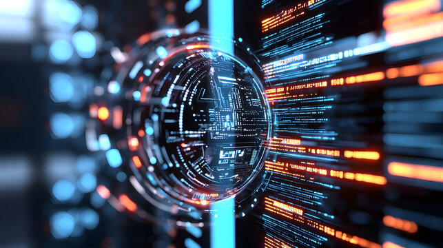 A computer screen with a blue and orange circle in the middle. Generated using AI.