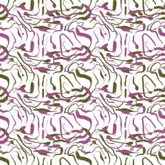 Seamless abstract geometric pattern. Background in green, pink, white. Illustration. Lines, meanders. Design for textile fabrics, wrapping paper, background, wallpaper, cover.