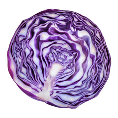 Sliced purple cabbage showcasing vibrant color and texture on a transparent background for culinary use and presentation, slice purple cabbage isolated on transparent background