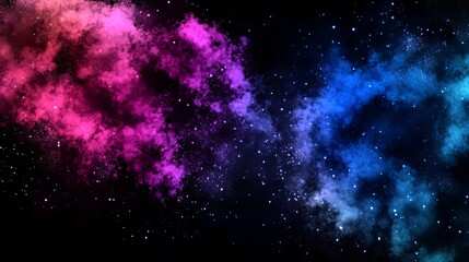 Naklejka premium Colorful nebula displays pink, purple, and blue hues against a dark night sky filled with scattered white stars.