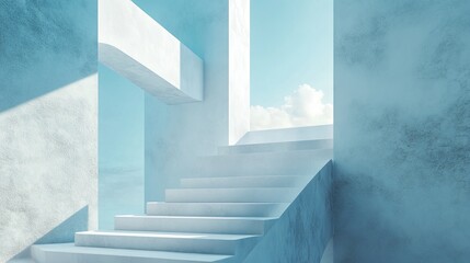 White Concrete Staircase Ascending to a Blue Sky
